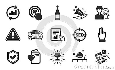 Document, Teamwork and Click icons set. Love document, Trophy and Click hand signs. Vector Vector Illustration