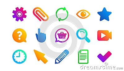 Document, Time and Question mark icons. Search, Video and Check mark. Classic icon set. Vector Vector Illustration