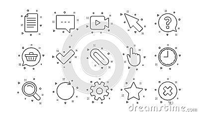 Document, Time and Question mark line icons. Search, Video and Check mark. Linear icon set. Vector Vector Illustration