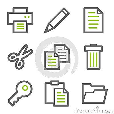 Document web icons, green and gray contour series Stock Photo