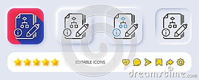 Documentation with algorithm line icon. Technical instruction sign. Neumorphic buttons. Vector Vector Illustration