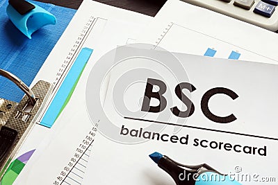 Documents about balanced scorecard BSC. Stock Photo