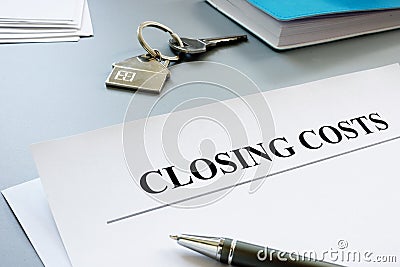 Documents for closing costs and key Stock Photo