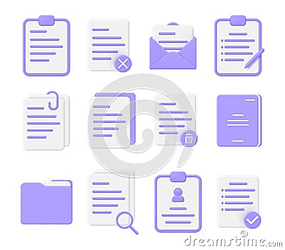 Documents folder information paper sheet application 3d icon set realistic vector illustration Vector Illustration