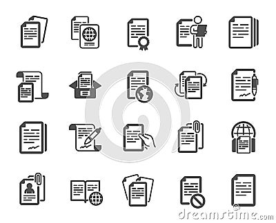 Documents icons. Copy files, Contract agreement, Passport. Certificate doc. Vector Vector Illustration