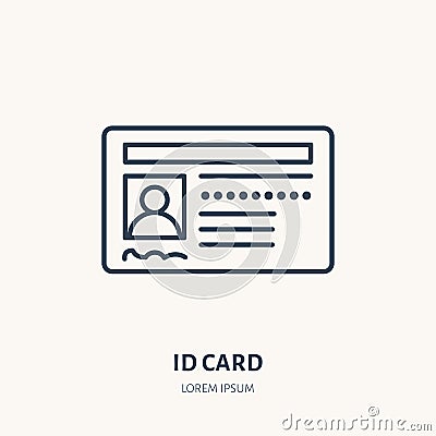Documents, identity vector flat line icon. ID card, drivers license sign Vector Illustration