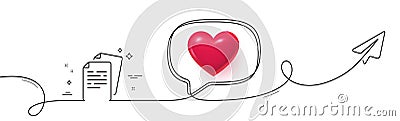 Documents line icon. Doc file page sign. Continuous line with plane. Vector Vector Illustration