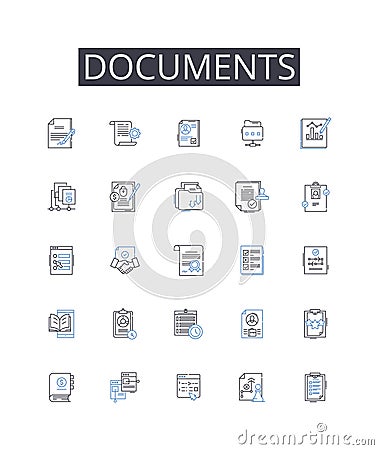 Documents line icons collection. Files, Papers, Records, Forms, Certificates, Archives, Agreements vector and linear Vector Illustration