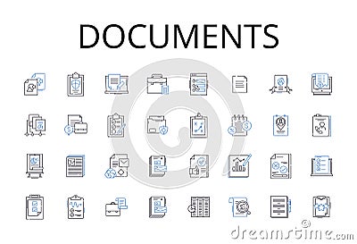 Documents line icons collection. Files, Papers, Records, Forms, Certificates, Archives, Agreements vector and linear Vector Illustration