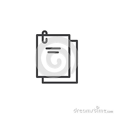 Documents stapled with a paper clip outline icon Vector Illustration
