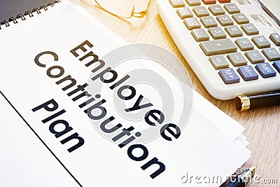 Documents with title Employee Contribution Plan. Stock Photo