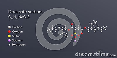 docusate sodium molecule 3d rendering, flat molecular structure with chemical formula and atoms color coding Stock Photo
