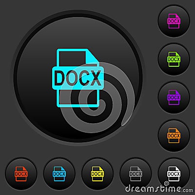 DOCX file format dark push buttons with color icons Stock Photo