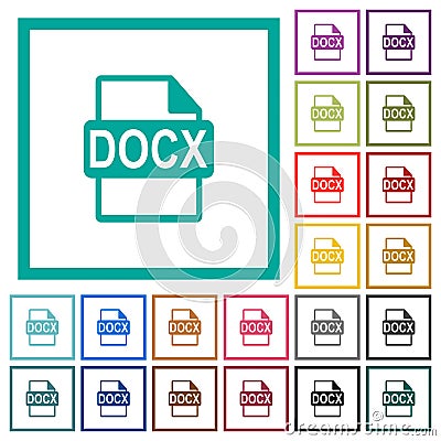 DOCX file format flat color icons with quadrant frames Stock Photo