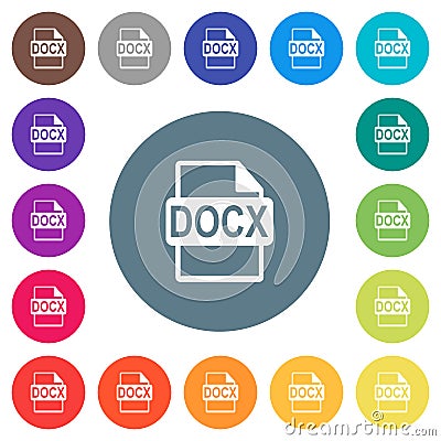 DOCX file format flat white icons on round color backgrounds Stock Photo