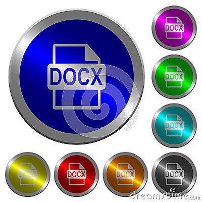 DOCX file format luminous coin-like round color buttons Stock Photo