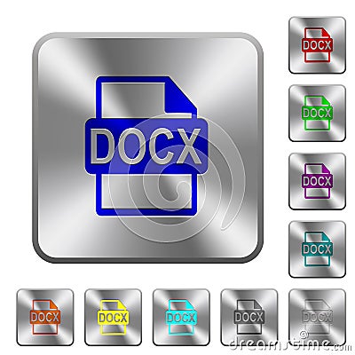 DOCX file format rounded square steel buttons Stock Photo