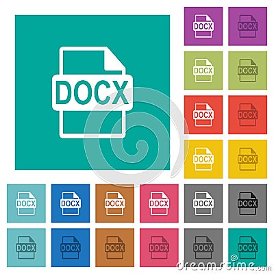 DOCX file format square flat multi colored icons Stock Photo