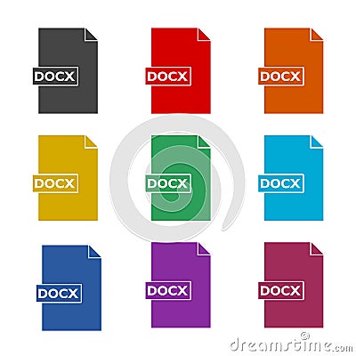 Docx format document color icon set isolated on white background Vector Illustration