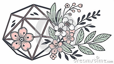 Dodecahedron with flowers, geometric shape, and floral integration vector design Generative AI Vector Illustration