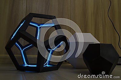 The dodecahedron with luminescent blue diodes Stock Photo