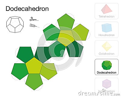 Dodecahedron Platonic Solid Template Paper Model Vector Illustration