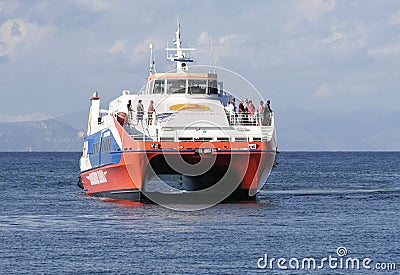 Dodekanisos Seaways Catamaran leaving Rhodes port Editorial Stock Photo