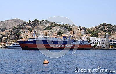 Dodekanisos Seaways Ferry docked at Symi port Editorial Stock Photo
