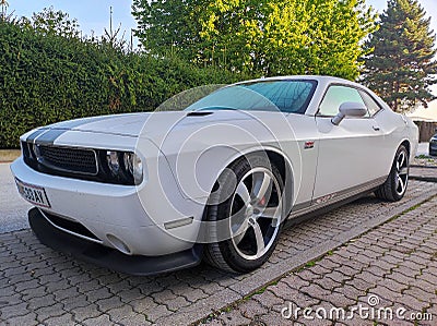 Dodge Challenger SRT sports car white colored Editorial Stock Photo