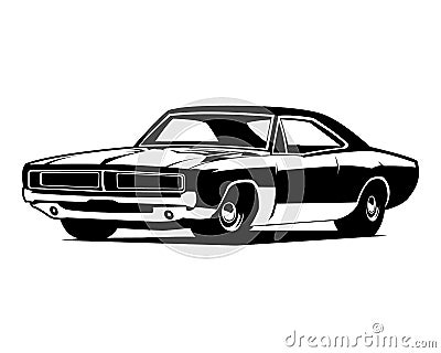 dodge charger car logo 70s silhouette isolated white background view from side. Vector Illustration