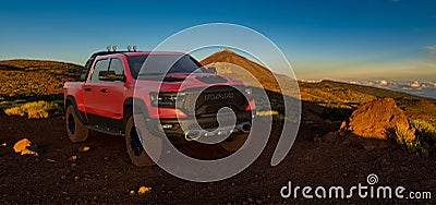 Dodge Ram 1500 TRX, Off-Road Pickup Truck with a beautiful landscape Editorial Stock Photo