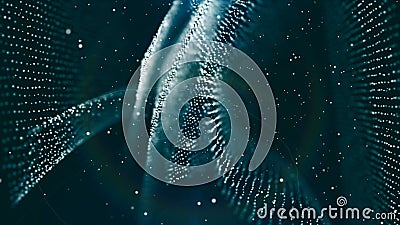 Dof particles, beautiful wavy surface with fabric effect, 3d render, computer rendering abstraction Stock Photo
