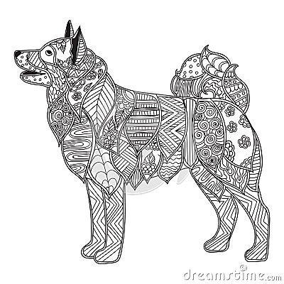 Dog adult antistress or children coloring page. Vector Illustration