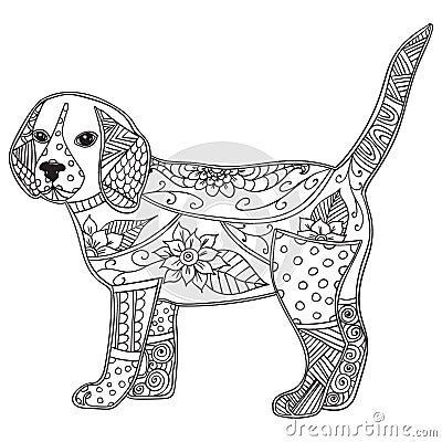 Dog adult antistress or children coloring page. Vector Illustration