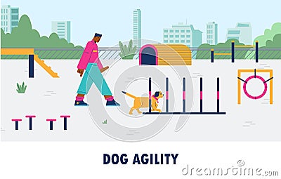 Dog agility training course for puppies and show preparation, flat vector. Vector Illustration