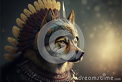 Dog animal portrait dressed as a warrior fighter or combatant soldier concept. Ai generated Stock Photo