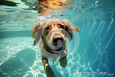 dog water funny swimming underwater snorkeling pool puppy vacation fun. Generative AI. Stock Photo