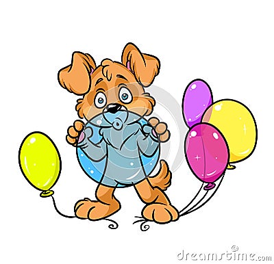 Dog balloons celebration cartoon illustration Cartoon Illustration