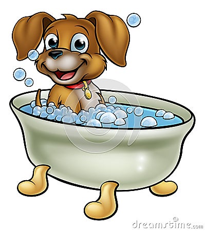 Dog in the Bath Cartoon Vector Illustration