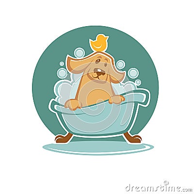 Dog in bath Vector Illustration