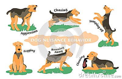 Dog Behavior Problems Icons Set Cartoon Illustration