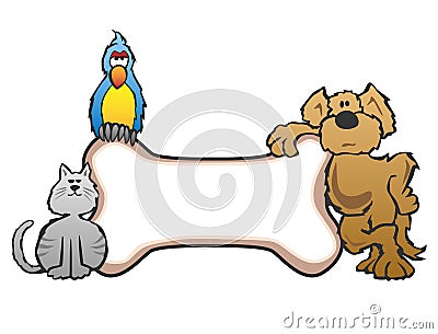 Dog, Bird and Cat with Bone Pet Sign Logo Vector Illustration