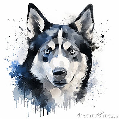 Whimsical Watercolor Siberian Husky Dog Logo Vector Illustration Stock Photo