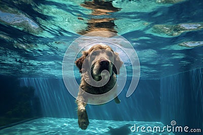 dog underwater water puppy fun pool vacation snorkeling funny swimming. Generative AI. Stock Photo