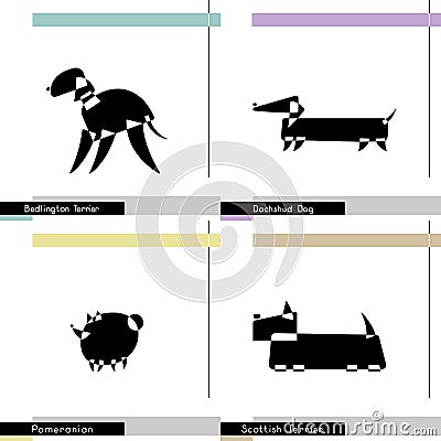 Dog breed set with stylized Airedale Terrier, Doberman, Laika and German Shepherd. Vector Illustration Vector Illustration