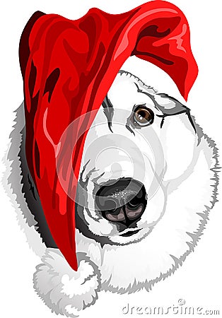 Dog breed Siberian Husky in the bell of Santa Claus Vector Illustration