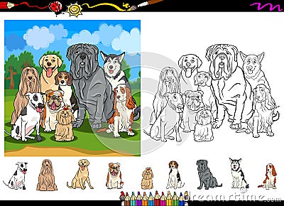 Dog breeds cartoon coloring page set Vector Illustration