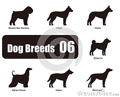 Dog breeds, standing on the ground, side view ,silhouette, black and white Vector Illustration