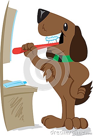 Dog brushing his teeth Vector Illustration