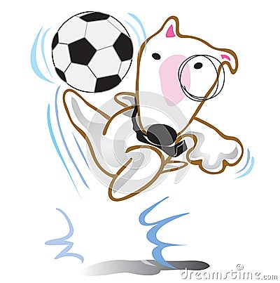 Dog Bull Terrier play soccer Vector Illustration